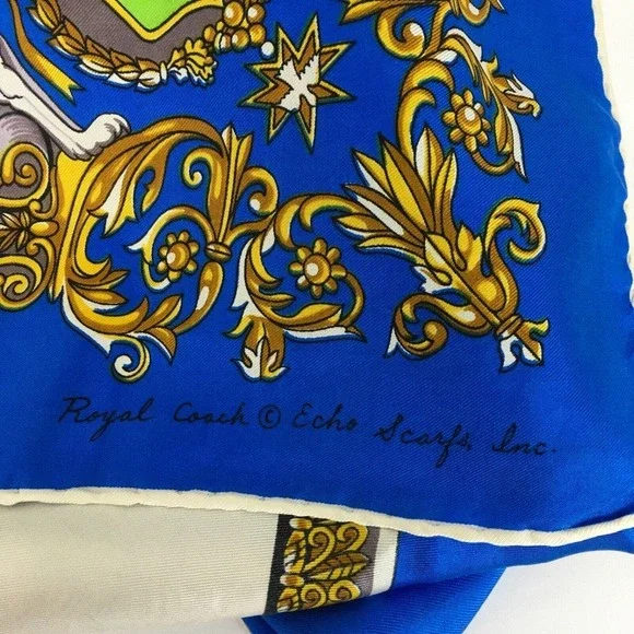 Vintage Echo royal coach silk scarf lion head carriage rare carriage motif - Picture 4 of 11